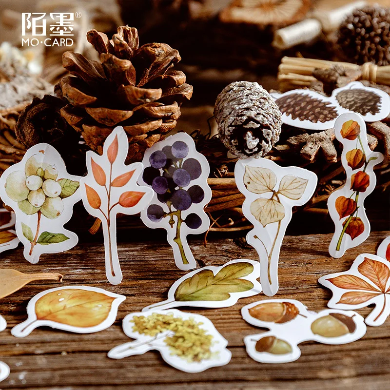 46 pcs/lot Autumn Fallen leaves Plant Paper Small Diary Mini Cute box Stickers set Scrapbooking Cute Flakes Journal Stationery