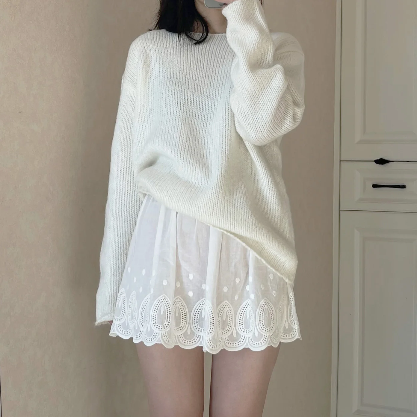 White Cotton Thin Short Underskirt Sweatshirt Bottoming Skirt Lace Hem Women Fart Curtain Four Seasons Cover Up Buttocks Slip