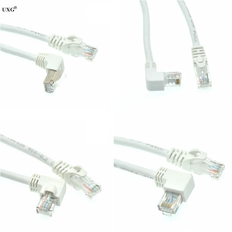 White  Cat 6e RJ45 cable CAT6 8pin UTP Side Angled L Shape RJ45 Patch Cord Shape Ethernet Cable 6e Lan Short Cable Gigabit CAT6