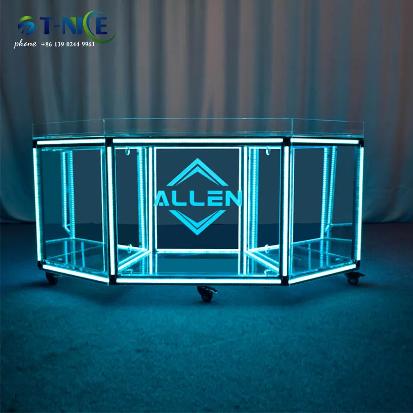 Disc Table Hot Sales DJ Stand Acrylic Bar Dj Mixer Table Modern Bar Booth Dj Equipment Club Mixer Dj Table With Colorful Lights