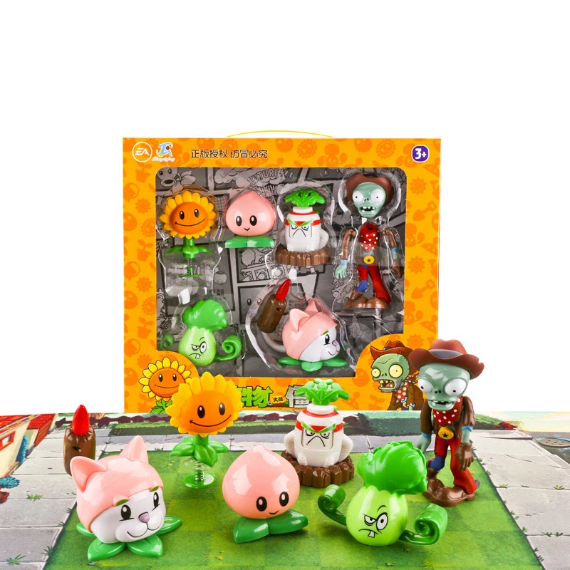 6pcs/lot Plants vs Zombies Figures Toys Sunflower Cattail Bonk Choy Zombie Ejection Game Toy Gift for Kids No Box