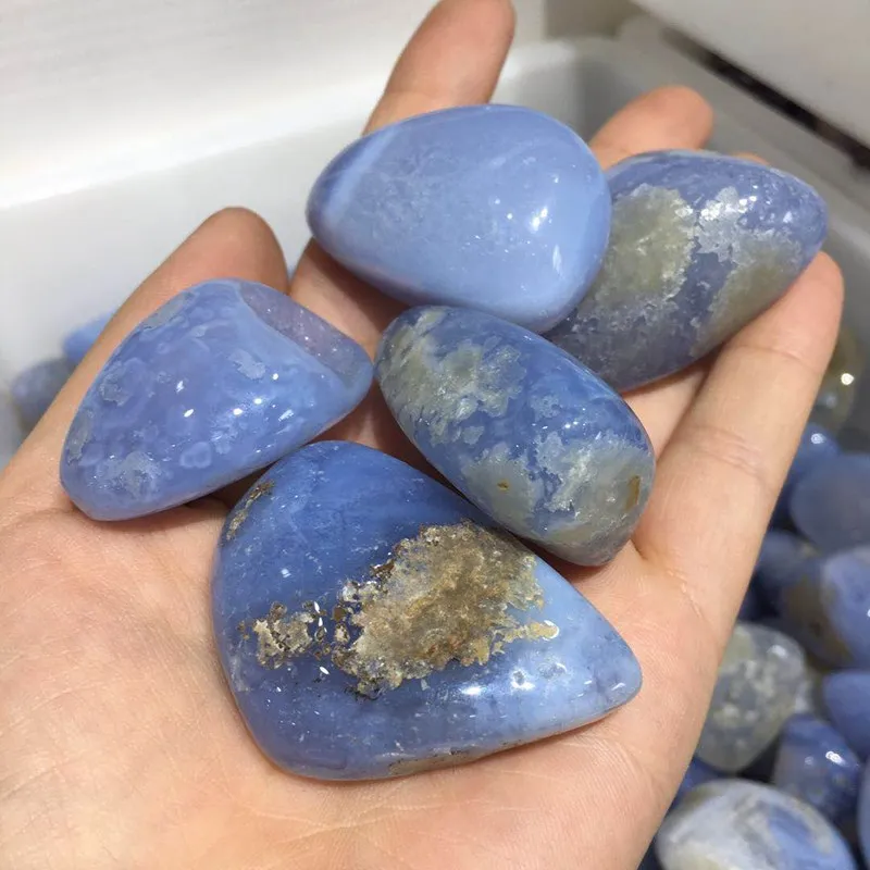 Blue Agate tumbled natural stones and minerals quartz crystals healing gemstones bonsais naturales reiki decoration