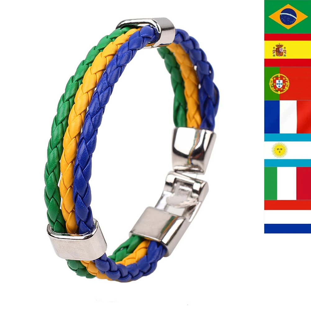 National team Unisex Italy France Russia National Flag Rope Surfer Leather Braided Bracelet Bangle Wristband Friendship Gift