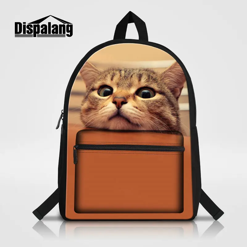 Cute Cat Printing School Backpack For Teenager Girls Women Canvas Laptop Backpack Custom Photo Bookbag For Student