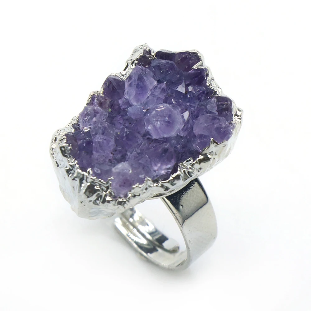 

Natural Semi-precious Ring Amethyst Open Ring Adjustable for Making Jewelry Rings Gift for Women