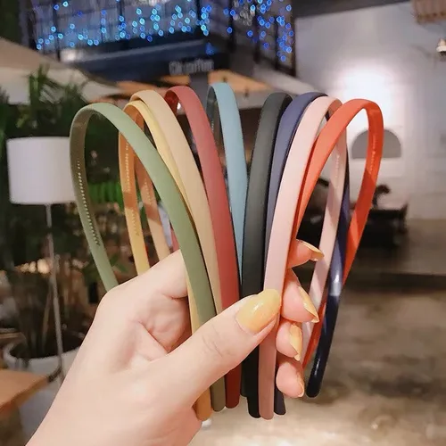 Imagen 2 del producto Nuevo aro de pelo esmerilado de borde fino antideslizante con dientes Color caramelo niñas lavar una cara maquillaje banda para el cabello accesorios coreanos para el cabello