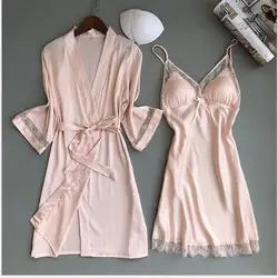 sexy women rayon kimono bathrobe white bride bride Wedding Robe Set Lace Trim Sleepwear Casual Home Clothes Nightwear