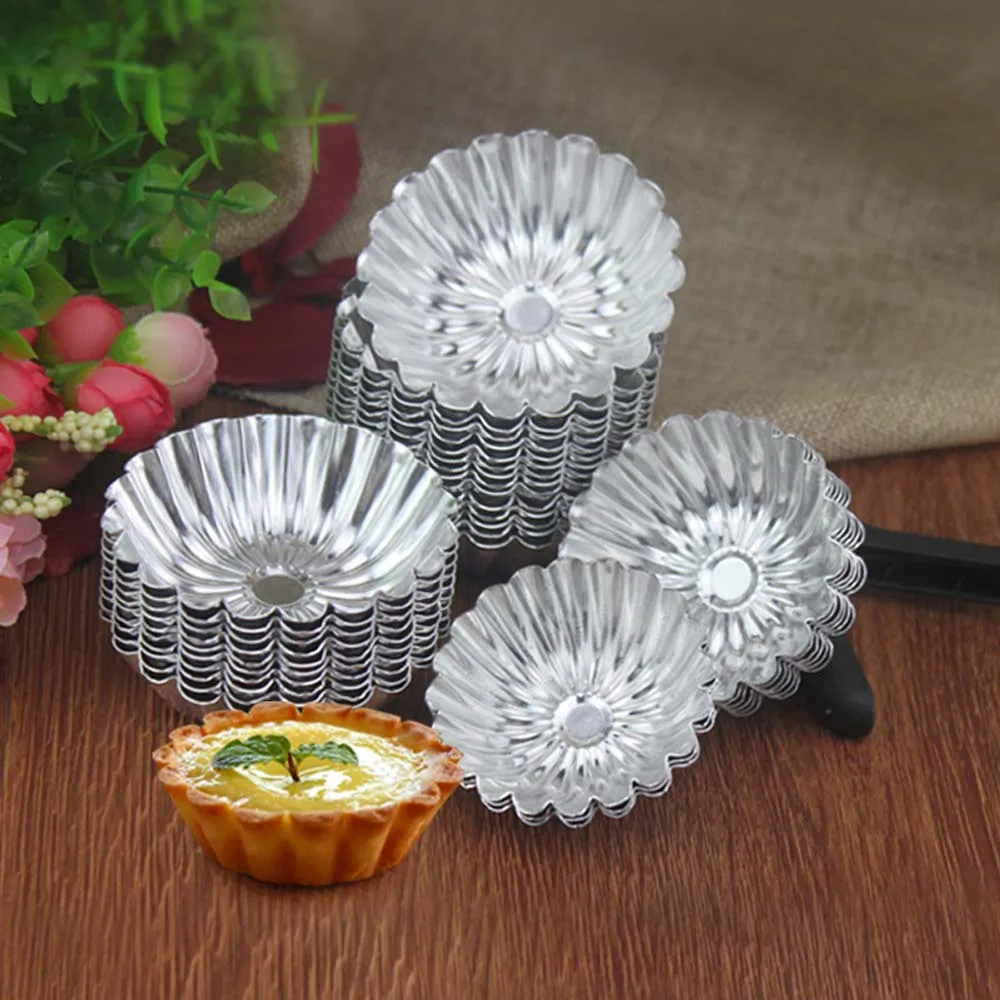 25pcs Mini Aluminum Alloy Tart Molds Cupcake Cookie Pudding Pie Mould Non-stick Baking Tool Muffin Cups Pastry accessories