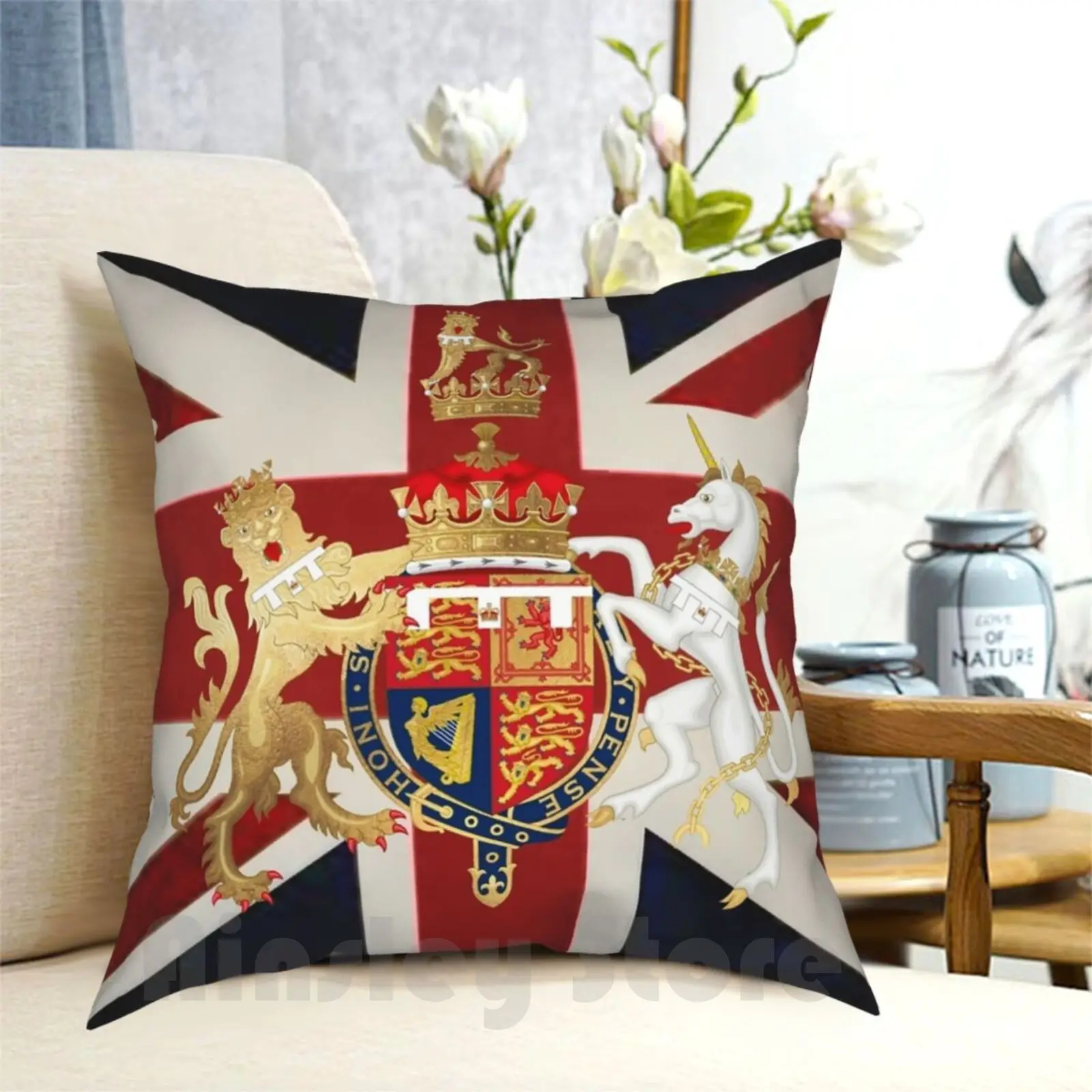 Union Jack With Windsor Insignia Pillow Case Printed Home Soft Throw Pillow Union Jack With Windsor Insignia