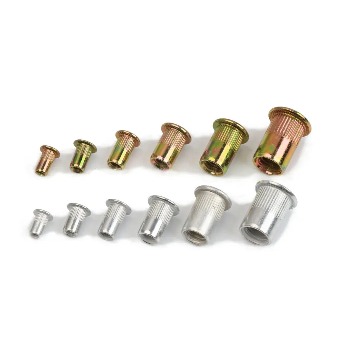 300pcs M3 M4 M5 M6 M8 M10 Zinc Plated Rivet Nuts Set Nutserts Threaded Insert Nutsert Cap Flat Head Rivet Nuts Carbon Steel