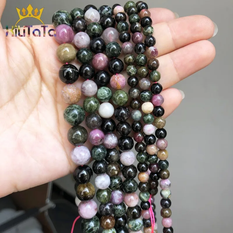 AAA Genuine Natural Colorful Tourmaline Loose Stone Beads Round Beads For Jewelry Making DIY Bracelet Accessories 15