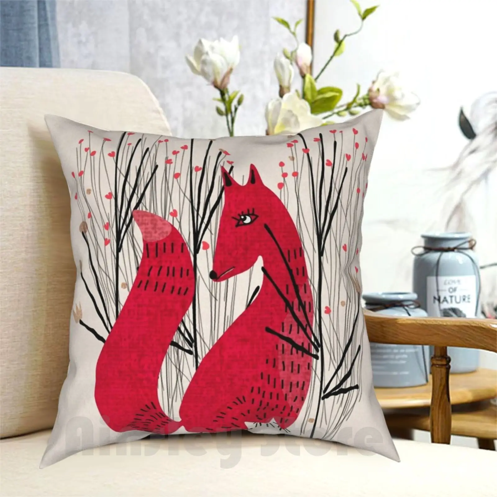 Fox In Shrub Pillow Case Printed Home Soft DIY Pillow cover Whimsical Kids Art Babys Fox Illustrations Cute Fox Pets Funny