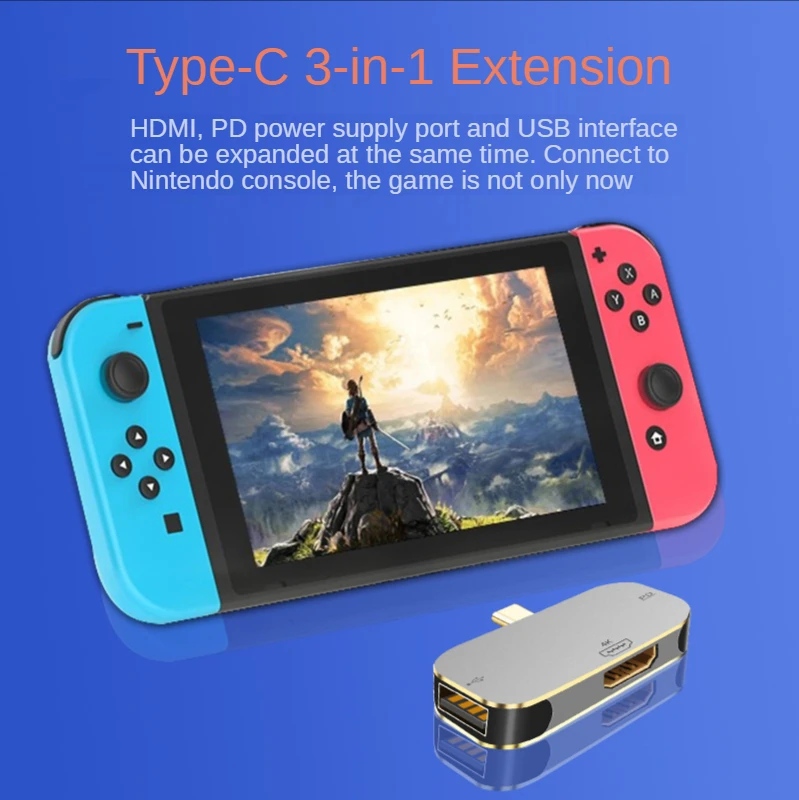 Suitable for Switch Game Console Expansion Type-c 4K Revolution HDMI Female Multi-port Mini Expansion Dock with PD charging