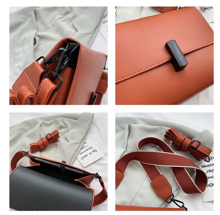 Crossbody Bags For Women Solid Color Wide strap Shoulder bags Small PU Leather Female Handbags Fashion Lady messenger Bag