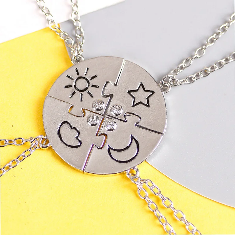 4 Pcs/Set Sun Cloud Star Moon Puzzle Matching Necklace Gifts For Best Friends Sisters Friendship Jewelry