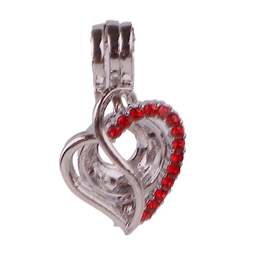 5Pcs/Lot Sparkling Heart Love Cage Locket With Pearl Beads Essential Oil Diffuser Lovers Gift Jewelry Wholesale