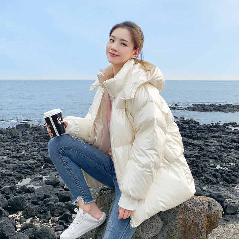 2024 Womens Down Parka Winter Warm Glossy Jacket Women Plus Size Harajuku Outerwear Varnished Down Cotton Jackets Snow Coats