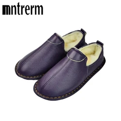 Mntrerm Lovers winter leather warm home indoor non-slip cotton shoes wool cowhide cotton slippers Women And Men