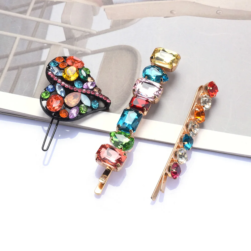 3Pcs Colorful Rhinestone Hair Clips Set Heart Shaped Sparkly Crystal Hair Barrettes For Women Girls Daily Party Fashion Jewelry