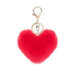 Cute Love Heart Pom Pom Pompon Keychain Loverly Bobbles Fluffy Pompom Key Chain Keyring For Girl Bag Cars Key Pendant