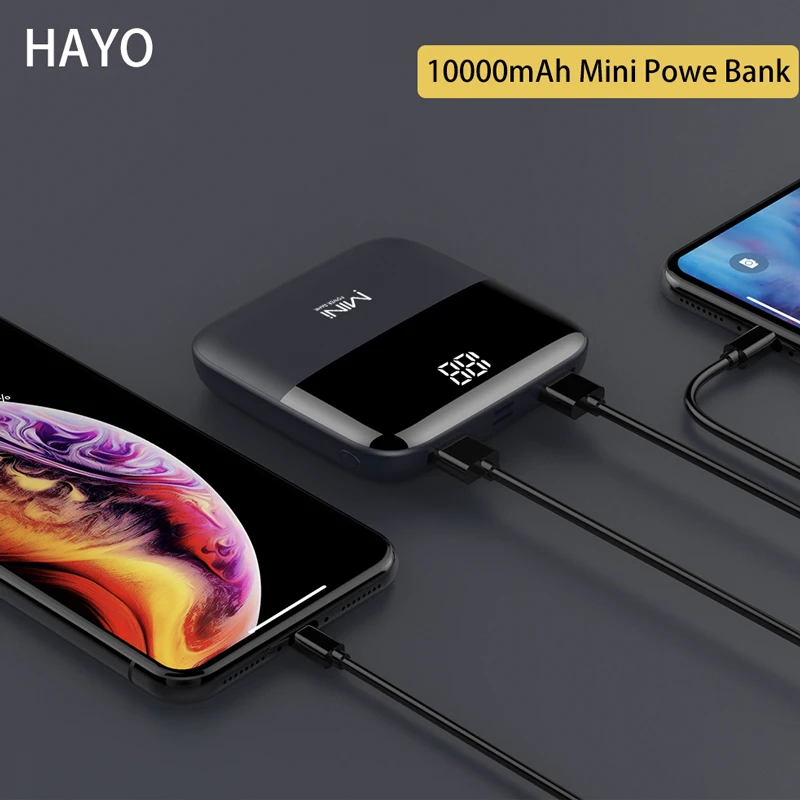 HAYO Mini Power Bank 10000mAh Portable External Battery Charger USB Type C Quick Charge for iPhone 13 12 Samsung S21 Xiaomi Mi