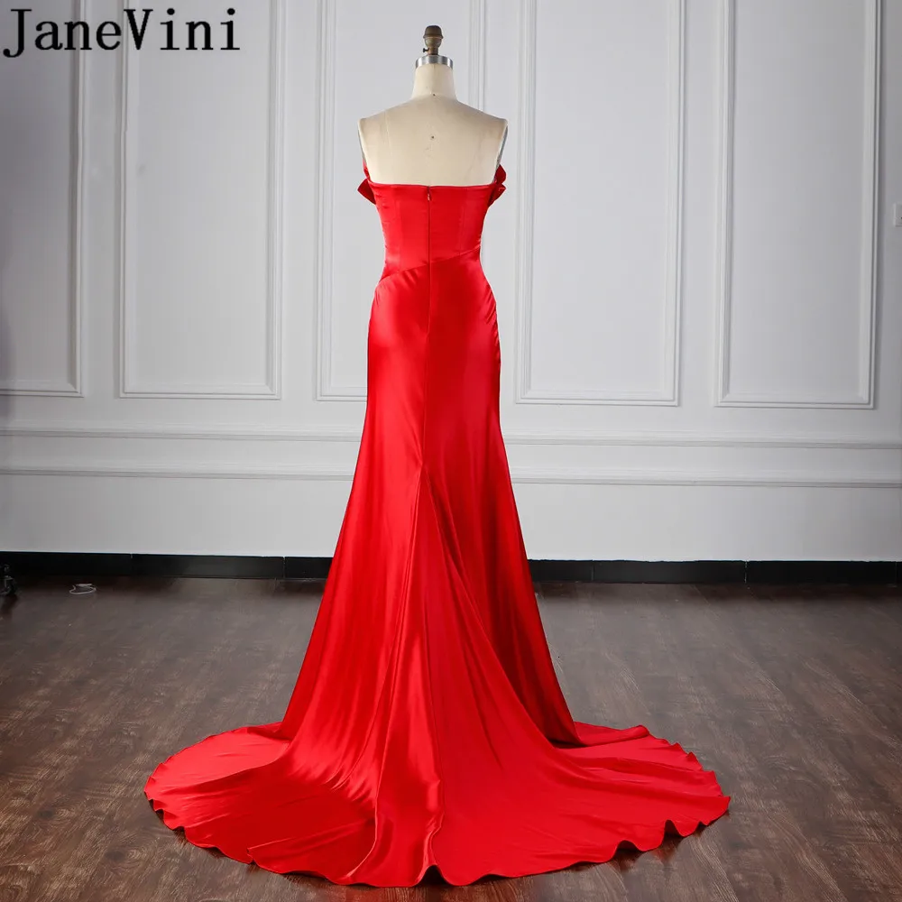 JaneVini-vestido largo de noche para mujer, prenda elegante con cola plisada, trompeta, sirena, rojo