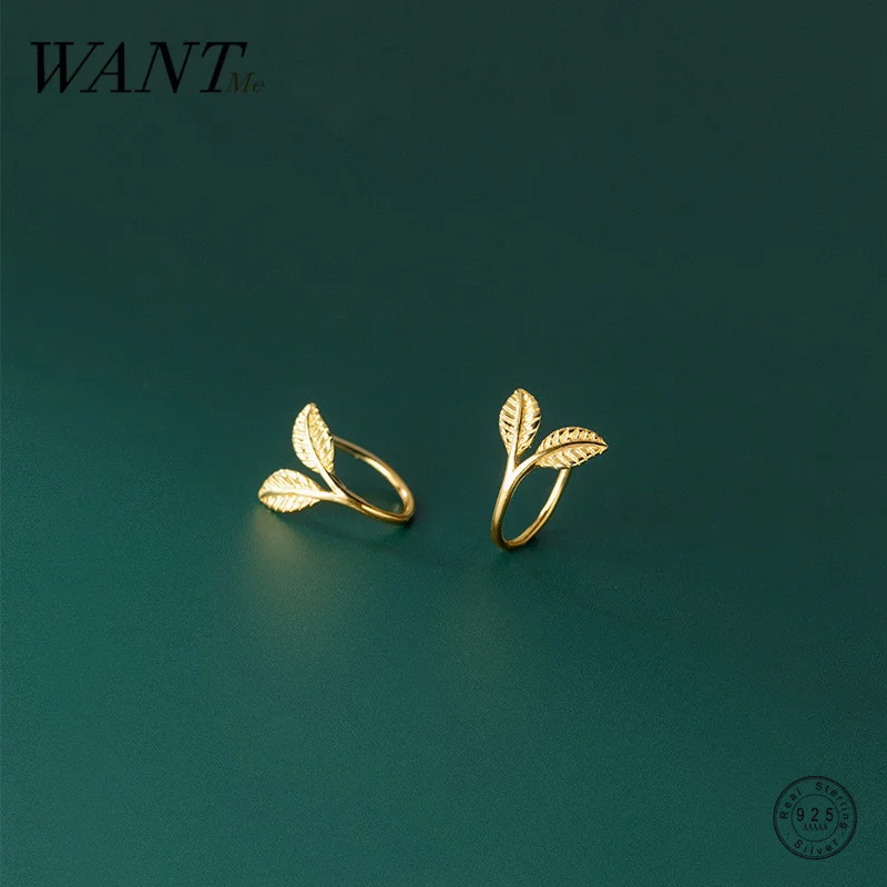 WANTME Pendientes de Plata de Ley 925 con Diseño de Hoja y Rama, Elegantes y Lindos, para Mujeres y Adolescentes, Joyería Simple para Fiestas, Accesorios de Regalo