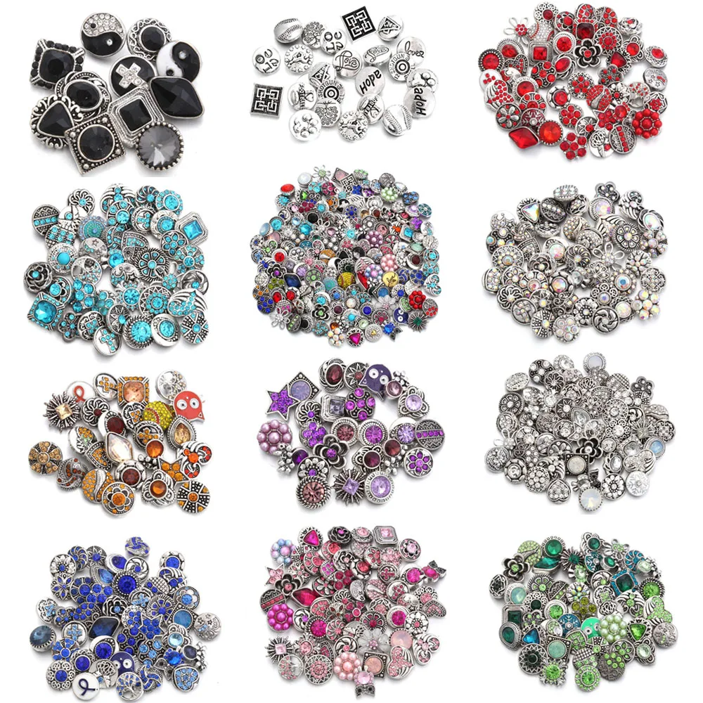 

10pcs/lot New 12MM Snap Jewelry Rhinestone Mini Metal Snap Buttons fit 12mm Snap Bracelet Bangle Earrings Necklaces