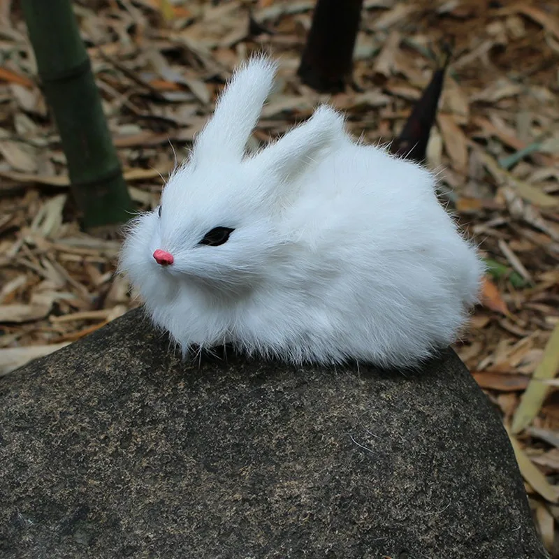 15CM Mini Realistic Cute White Plush Rabbits Fur Lifelike Animal Easter Bunny Simulation Model Birthday Gift Rabbit Toy