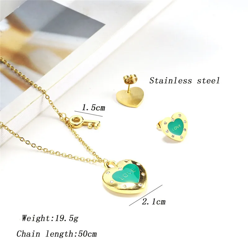 OUFEI Jewellery Set For Woman Stainless Steel Set Heart Key Necklace Set Of Earring Charm Jewelry Accessories 2020 New Wholesale