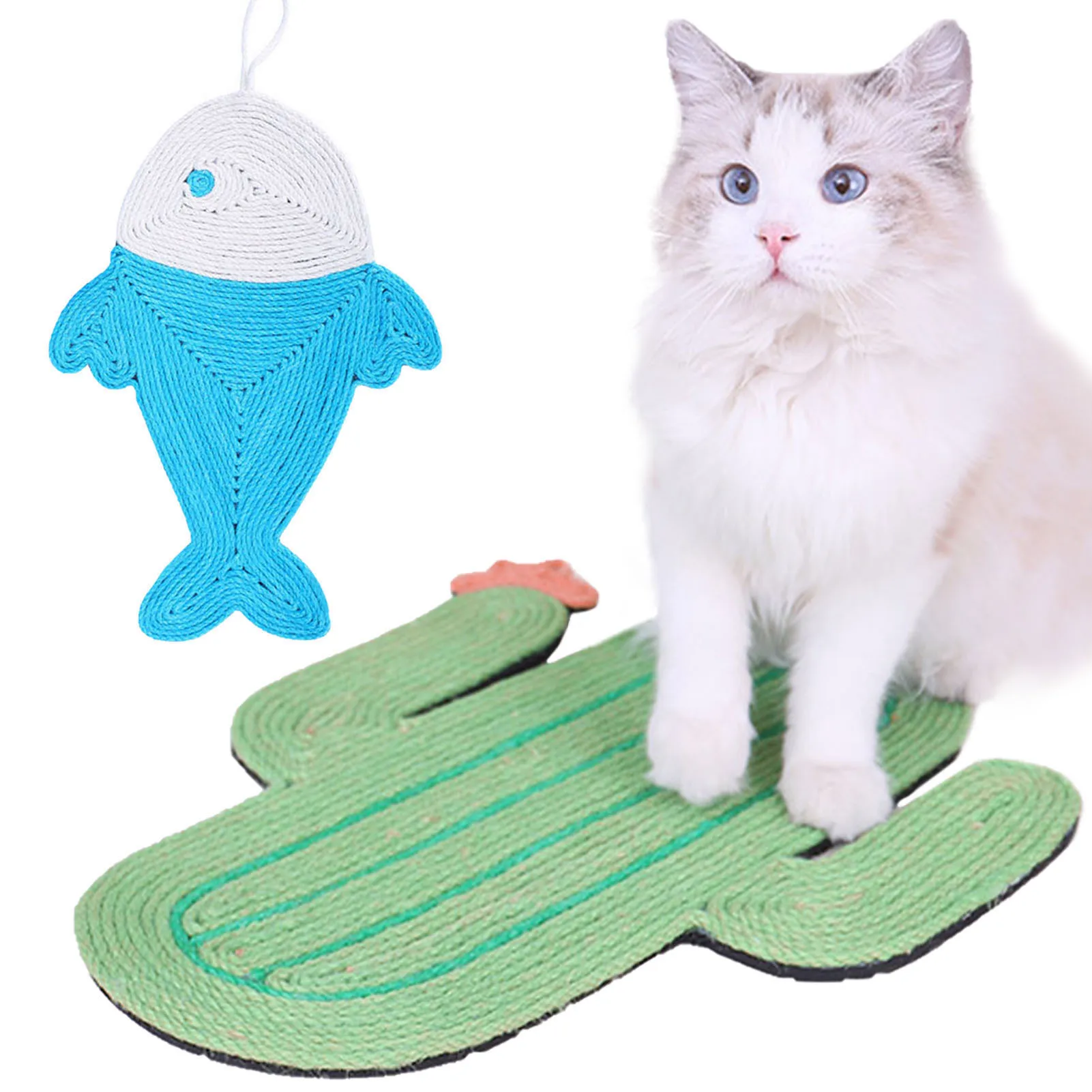 New Fish Cactus Shaped Natural Sisal Cat Scratch Pad Pet Nest Cushion Grinding Claw Mat Wall Hanging Cat Scratching Toy