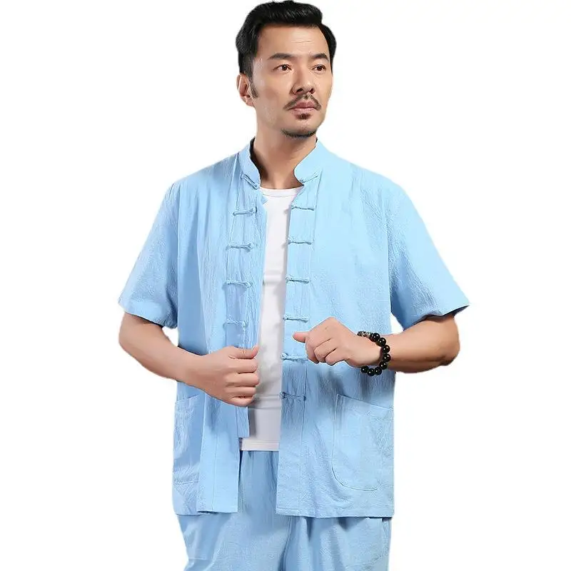 Phong Cách Trung Hoa Cotton Nam Đường Đường Phù Hợp Với Taichi KungFu Áo Truyền Thống Vũ Xương Vĩnh Xuân Plus Kích Thước 4XL Rời Sơ Mi & quần