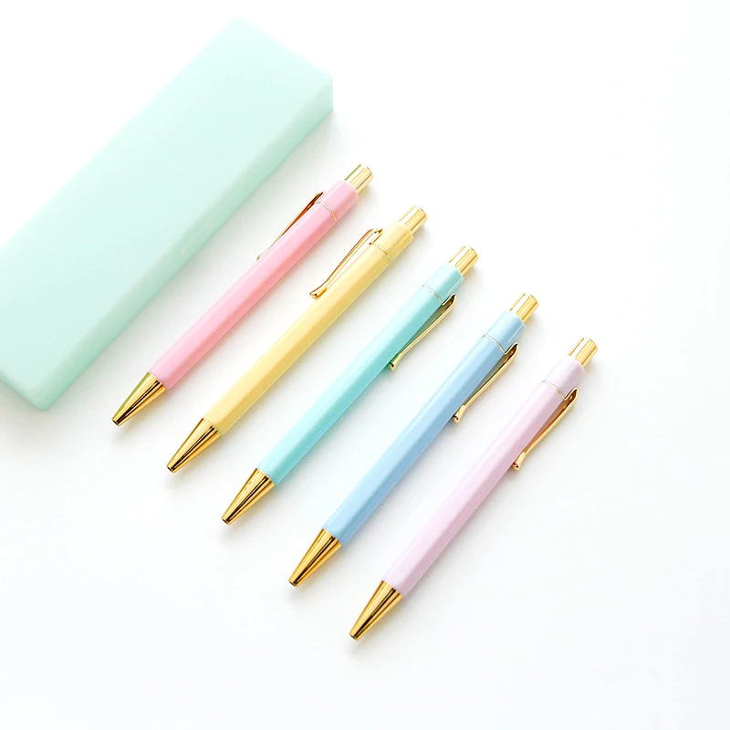 40pcs Macaron Color Ballpoint Pen Half Metal Luxury Ball Pen Novelty Pens Rose Gold Stationery School Office Supplies Fashion