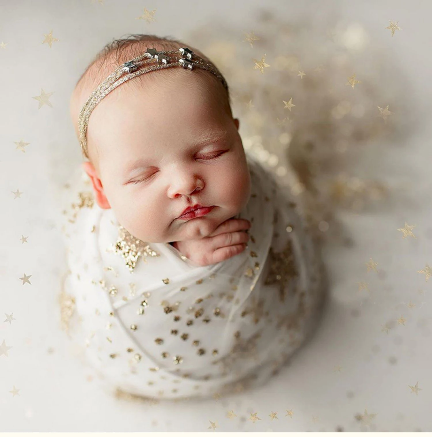 Newborn Photography Props Baby Lace Wrap for Photo Shoot Bling Star Lace Photo Backdrop Background Clothes Studio Accessories