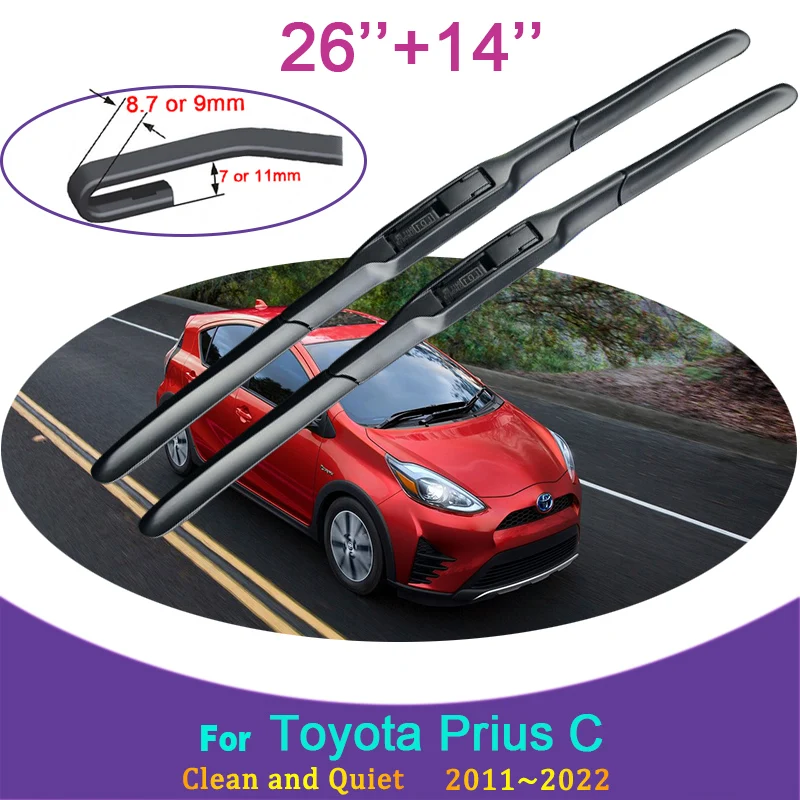 for Toyota Prius C Aqua NHP10 2011 2012 2014~2022 Frameless Rubber Wiper Snow Scraping Front Windshield Brushes Car Accessories