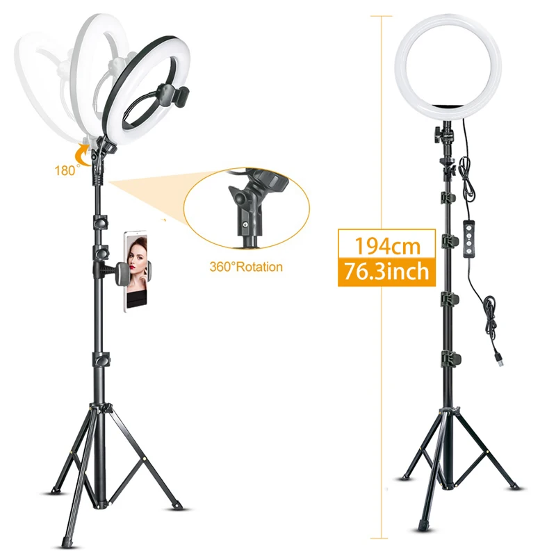 LED Lampu Cincin 10 "RGB Lampu Video dengan Tripod Berdiri Telepon RGB RingLight Perekaman Video Selfie Foto Bulat Mengisi Lampu Warna