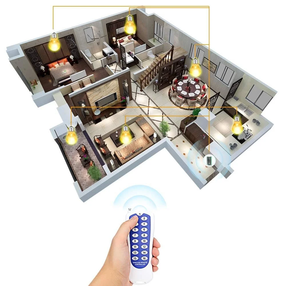 Interruptor de luz momentáneo con Control remoto inalámbrico, interruptor de luz momentáneo DC 12V, 16 canales, 433Mhz, receptor de relé RF con transmisor