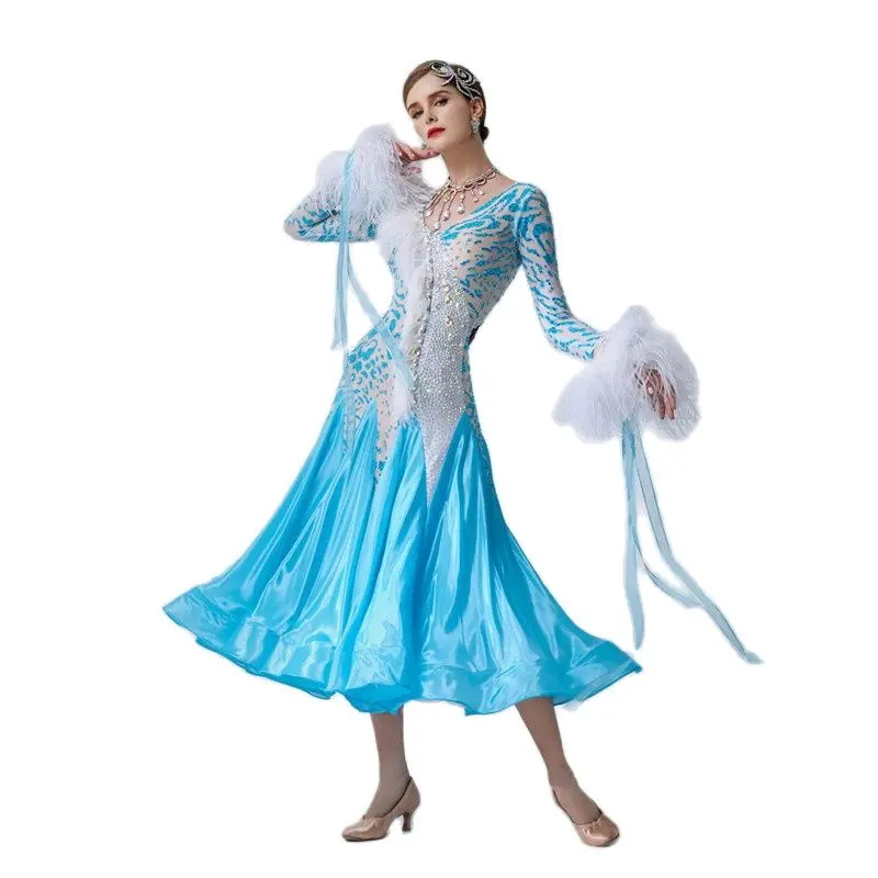 B-1999 Blue ballroom dance dresses, vestiti da ballo standard donna waltz dress for adult