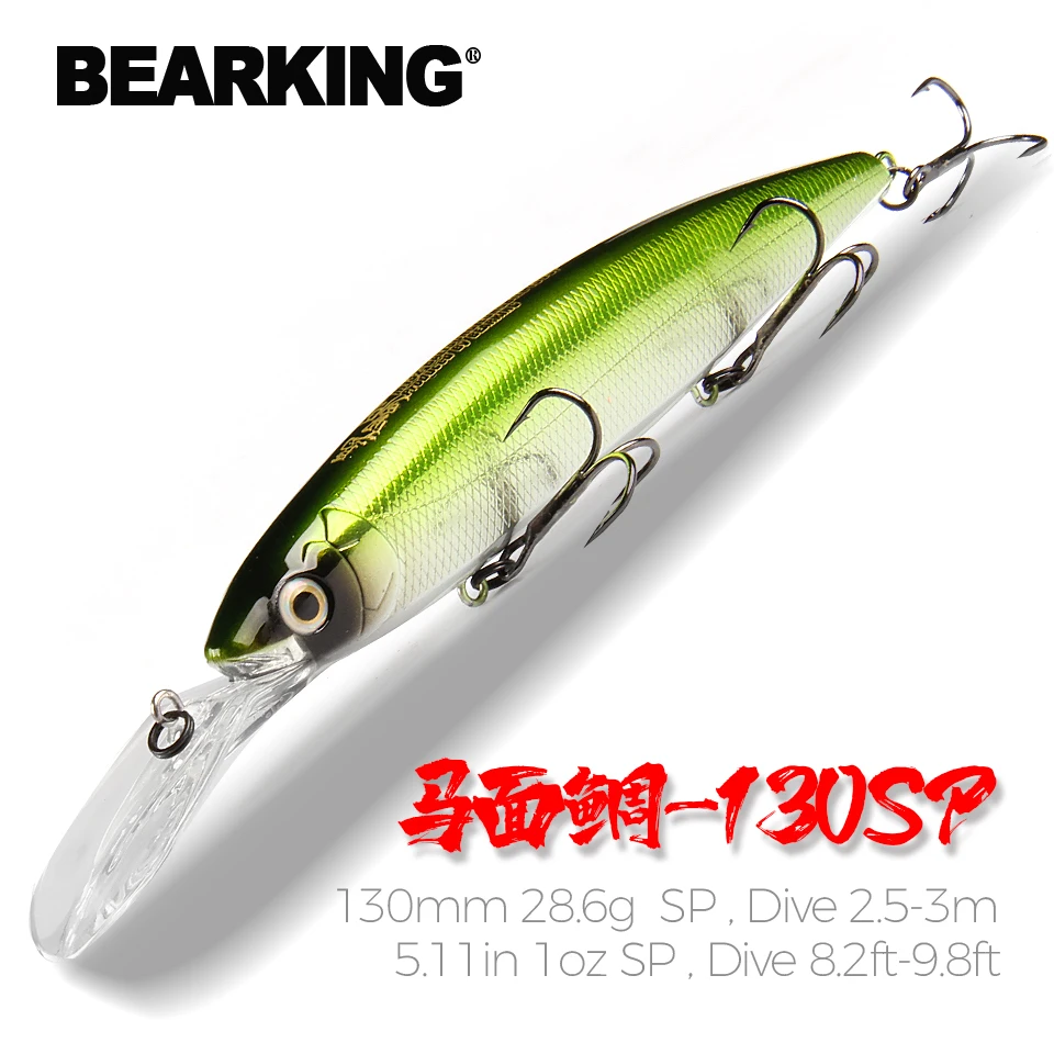 Bearking 130mm 28.6g professional quality fishing lures hard bait dive 2.5-3m quality wobblers minnow Artificial Bait Tackle