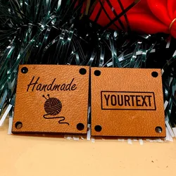 30pcs Personalized leather labels for Knitting clothes Sewing handmade tags with logo Square engraved Garment crafts items label