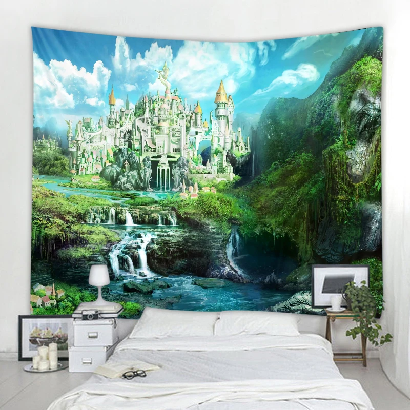 

Fantasy Castle Landscape Landscape Background Decoration Tapestry Curtain Wall Cloth Nordic Bohemian Hippie Landscape Background