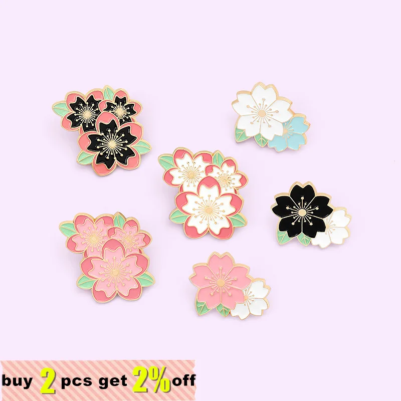 Custom Cherry Blossoms Enamel Pins Lapel badge Flower Cluster Brooches Badges Fashion Cute Plant Pin Gifts for Friends Wholesale