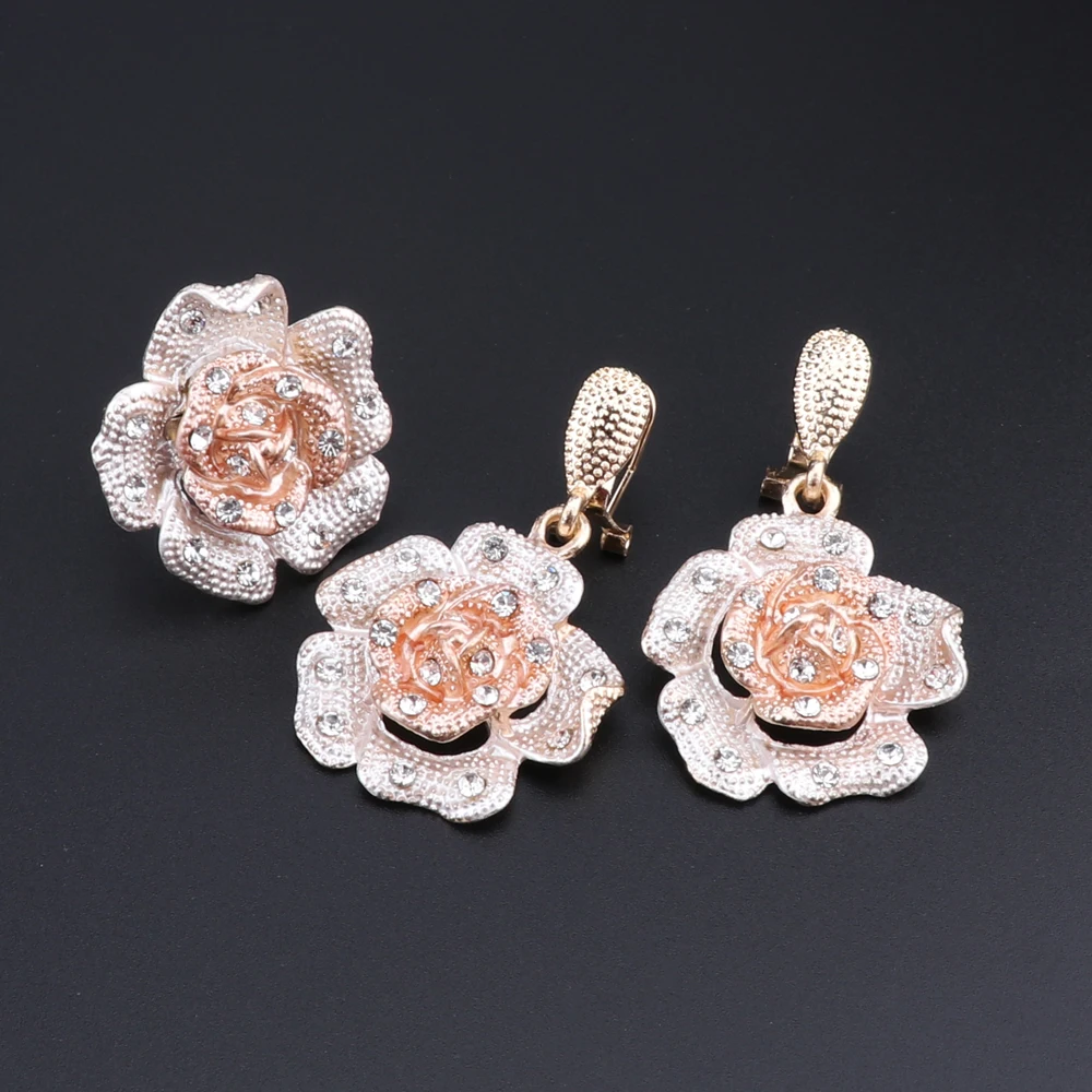 Nigeria Classic Jewelry Sets Elegant Bride Wedding Flower Shape Necklace Earrings Bracelet Ring Set for Dubai Women