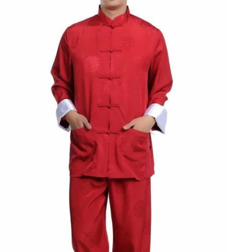 Wholesale New 5 colour Chinese Style men\'s Dress silk kung fu tang suit pajamas Tai Chi Martial Arts Suits Set Size M-3XL