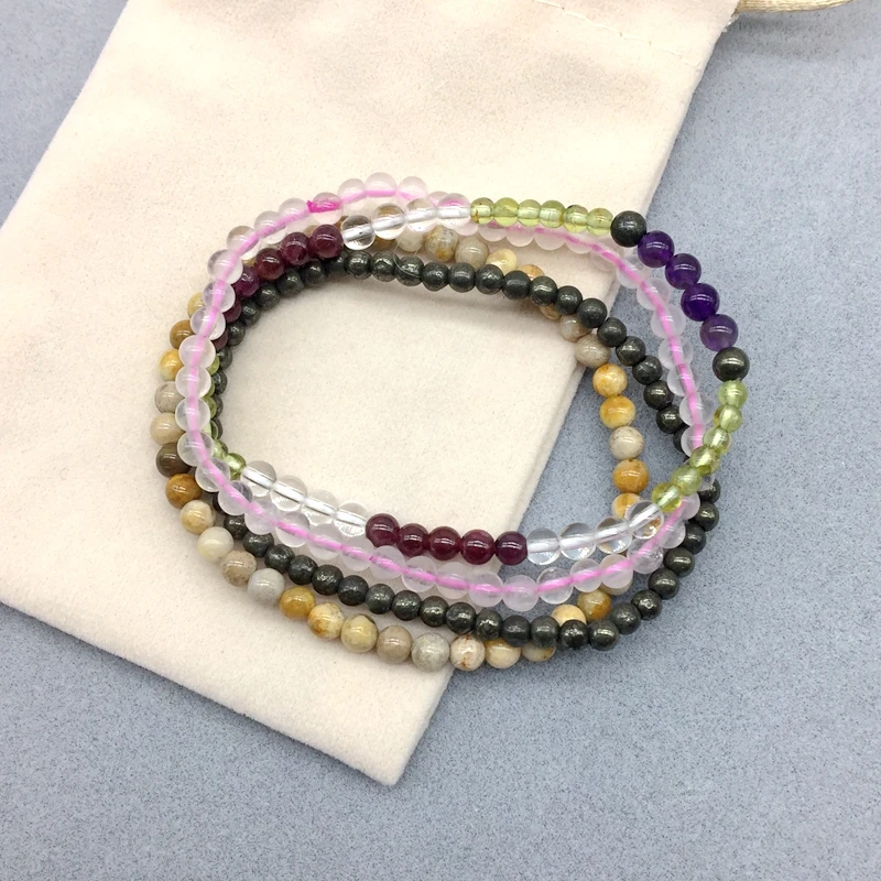 Women Bracelet 4pcs/set Nature 4 mm Round Bead Picture Stone Citrines Rose Quartz Tiger eye Red Jaspers Peridot Rhodonites