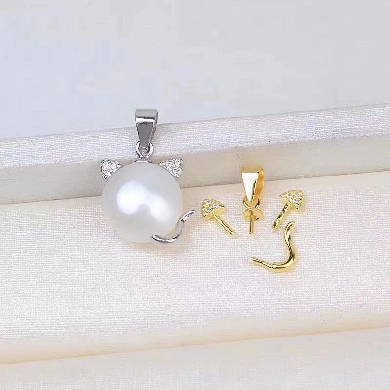 

Cat Shape DIY Mounts 925 Sterling Silver Pendant Base Settings Mountings Findings Parts for Pearl Crystal Jade Agate 5pcs/lot