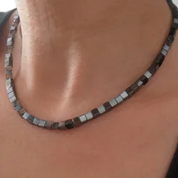 Gemstone Necklace, Black Hematite, Choker, Minimalist, Natural Beaded Necklace