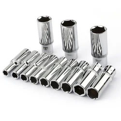 CRV 12pcs 3/8”Inch Driver Deep Long Sockets Set 65mm Length 10mm Square Hole 8 9 10 11 12 13 14 15 16 17 18 19mm