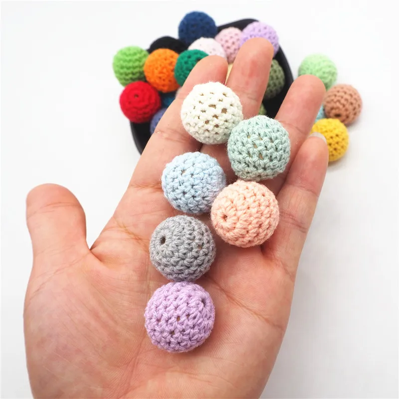 Chengkai 50pcs 20mm Round Knitting Cotton Crochet Wooden Beads Balls for DIY decoration baby teether jewelry necklace Toy