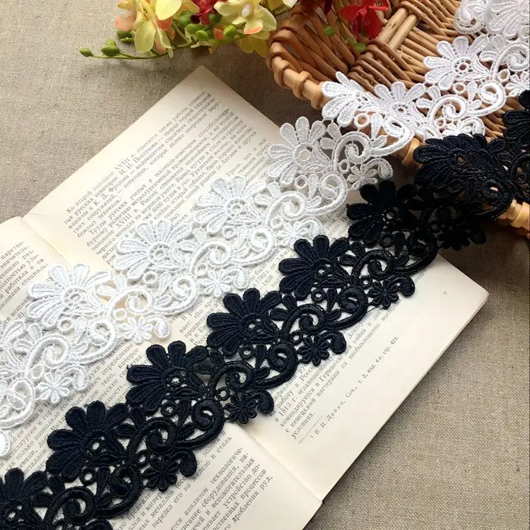 5.5CM Luxury Delicate White Black Hollow Lace Embroidery Water Soluble Ribbon Trim Garment Dress Curtains DIY Sewing Accessories